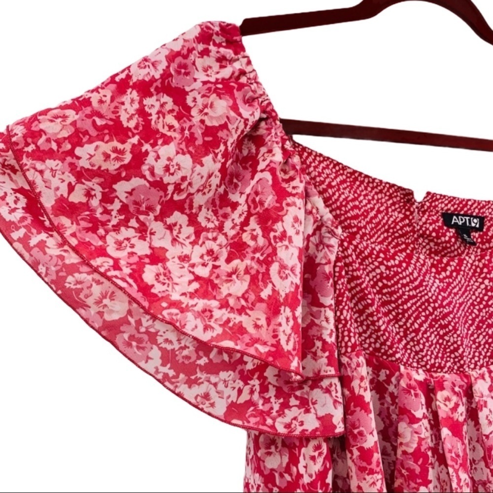 APT 9 Pink Chiffon Off The Shoulder Floral Top - Picture 4 of 8